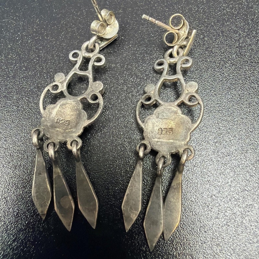 Sterling Silver Marcasite Chandelier Drop Earrings Dangle Vintage 6.6 grams - Picture 6 of 7